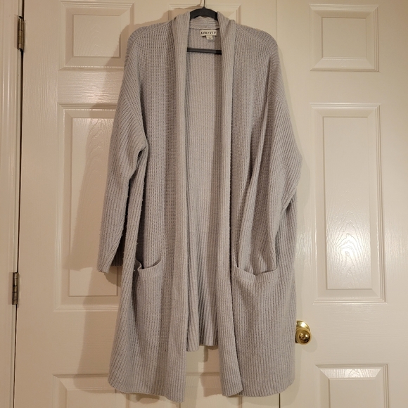 Ava & Viv Sweaters - Ava & Viv Light Grey Long Cardigan 3X